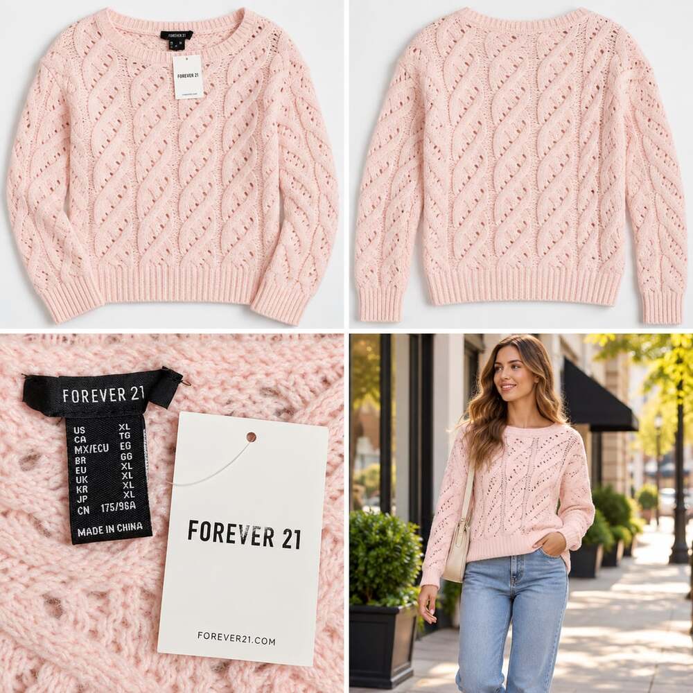 💗 NWT Forever 21 Blush Pink Cable Knit Sweater Women’s XL